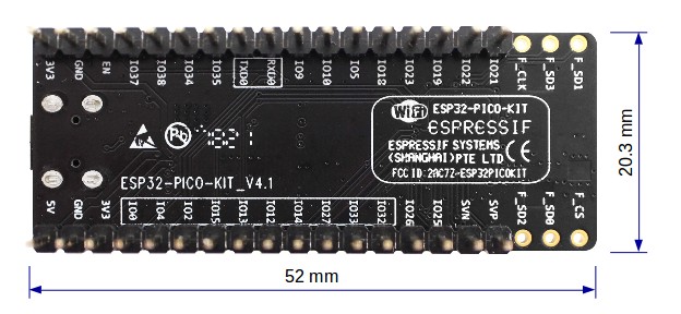 ESP32-PICO-KIT dimensions - back (with male
headers)